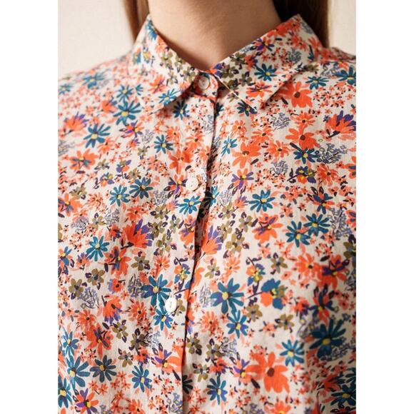 Saint James Fanny Floral Shirt Womens M/L Floral Button Front Cotton Blouse - Picture 1 of 12